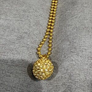 Gold Crystal Pave Ball Pendant Necklace - Women Jewelry